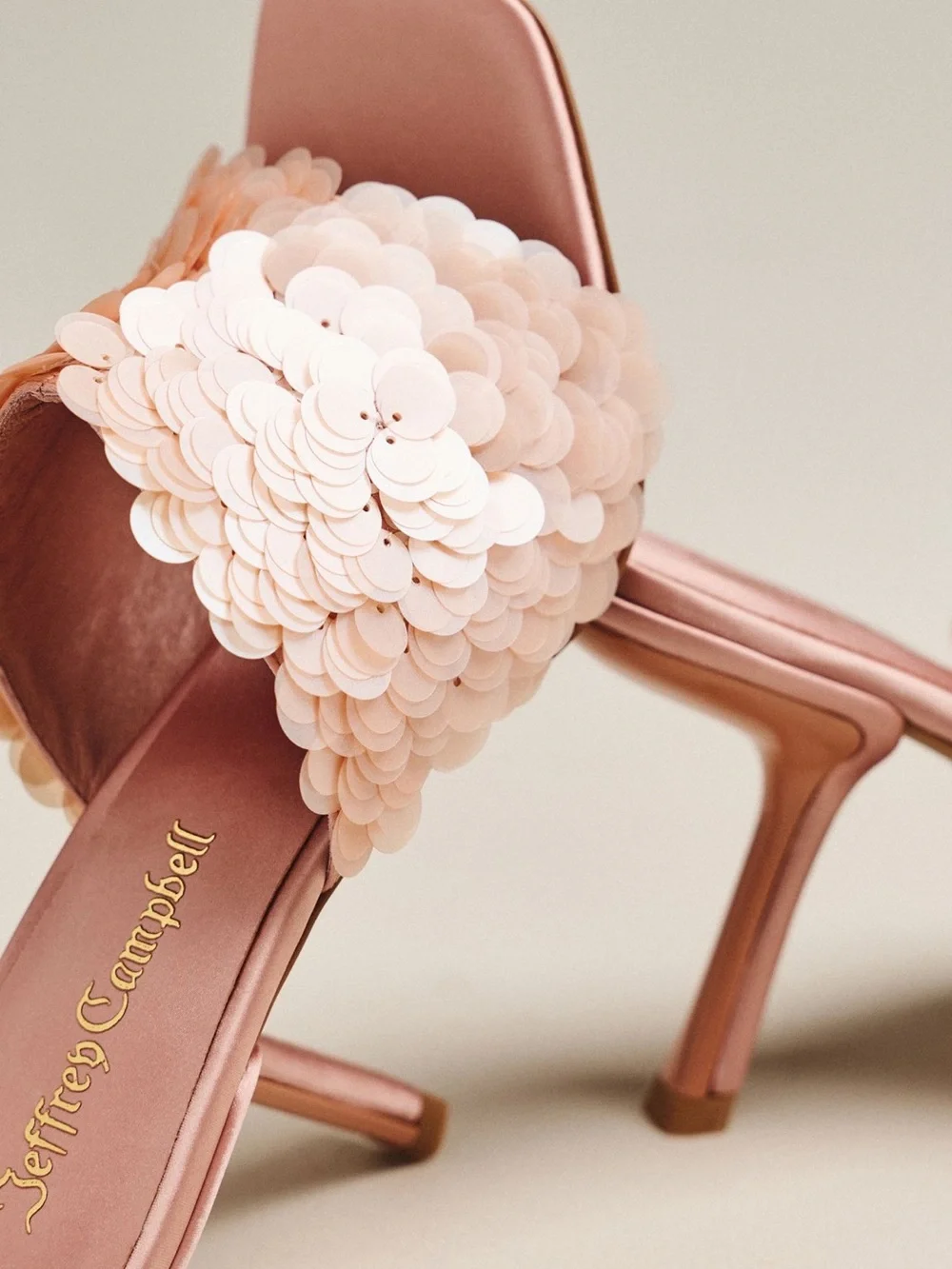 NWOB Jeffrey Campbell Rose Gold Sequin Blush Satin Slide Heels Size 10 Sample - Picture 12 of 14